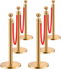 6PCS Stainless Steel Stanchions w/ 4 Red Velvet 5ft Carpet Ropes - Hollow Base for Red Carpet Queue - Crowd Control Barriers Ideal for Party, Wedding, Hotels, Exhibitions - Gold
