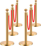 6PCS Stainless Steel Stanchions w/ 4 Red Velvet 5ft Carpet Ropes - Hollow Base for Red Carpet Queue - Crowd Control Barriers Ideal for Party, Wedding, Hotels, Exhibitions - Gold