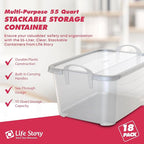 Life Story 18 Pack Light Duty Stackable Storage Bin, 55 Quart Home Organizer, Versatile Lightweight Locking Bins with Carrying Handles, Clear