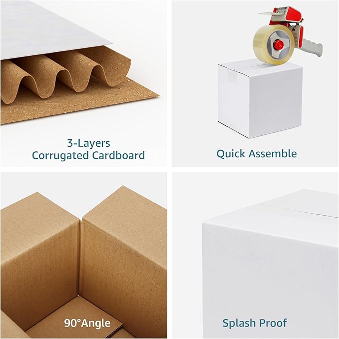 Shipping Boxes 6x6x6 Set of 6, White Corrugated Cardboard Box for Mailing Business Packaging