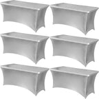 Obstal 6 Pack Stretch Spandex Table Covers for 6 Foot Tables - 6 FT Rectangular Fitted Tablecloth Protector for Wedding, Banquet, Party (Stamping Silver, 72'' Length x 30'' Width x 30'' Height)
