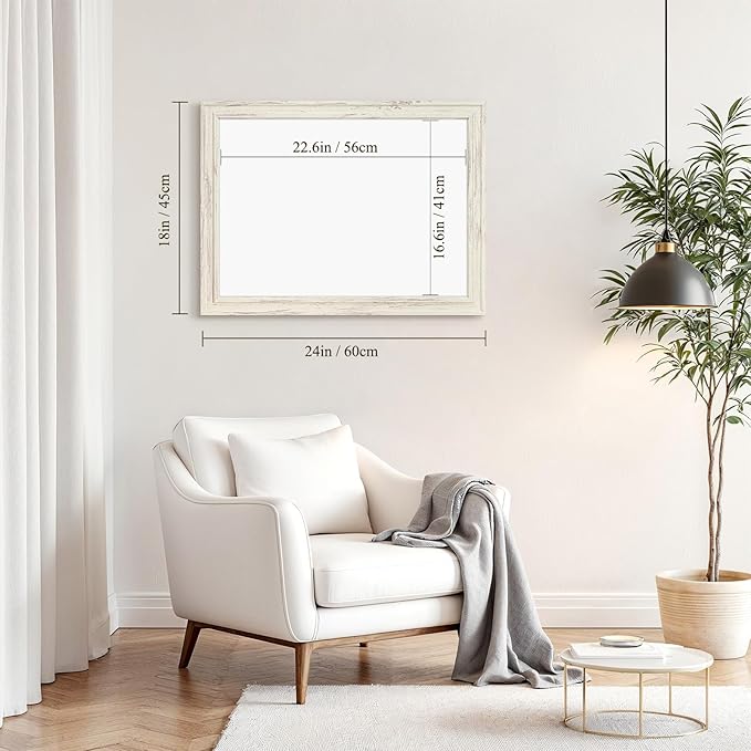 4 THOUGHT Dry Erase Board, 18 x 24 in Magnetic Whiteboard White Vintage Wood Frame Wall-Mounted White Board Decorative Notice Board for School, Office, Home, 8 Magnets 4 Markers 1 Eraser
