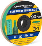 haisstronica 3:1 Heat Shrink Tubing, Shrink Ratio Adhesive Lined Marine Grade Heat Shrink Tube for Home, Automotive and Industrial (Green) 90FT 3/32inch