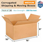 Medium Moving & Shipping Boxes 16"L x 10"W x 8"H (25-Pack) - Extra Strength 200 lb vs Regular - Corrugated Medium Moving Boxes - Cardboard Box, Made in USA - Box for Shipping by IDL Packaging