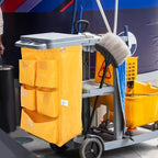 VALICLUD Replacement Waterproof Janitorial Cleaning Cart Bag with 5 Additional Compartments, Yellow Fabric Housekeeping Cart Storage Bag for Hotel and Commercial Cleaning Supplies