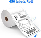 FungLam 4"x6" Direct Thermal Shipping Labels, 450 Labels Per Roll, 12 Rolls,1" Core, Perforated, White Mailing Postage Shipping Label Compatible with Zebra 2844 ZP-450 ZP-500 ZP-505