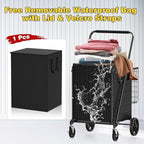 4.7 Cu Ft Folding Shopping Cart - 480 LB Capacity Grocery Cart with 360° Braked Swivel Wheels - Heavy Duty Utility Cart with Double Basket & Removable Waterproof Liner with Lid for Laundry
