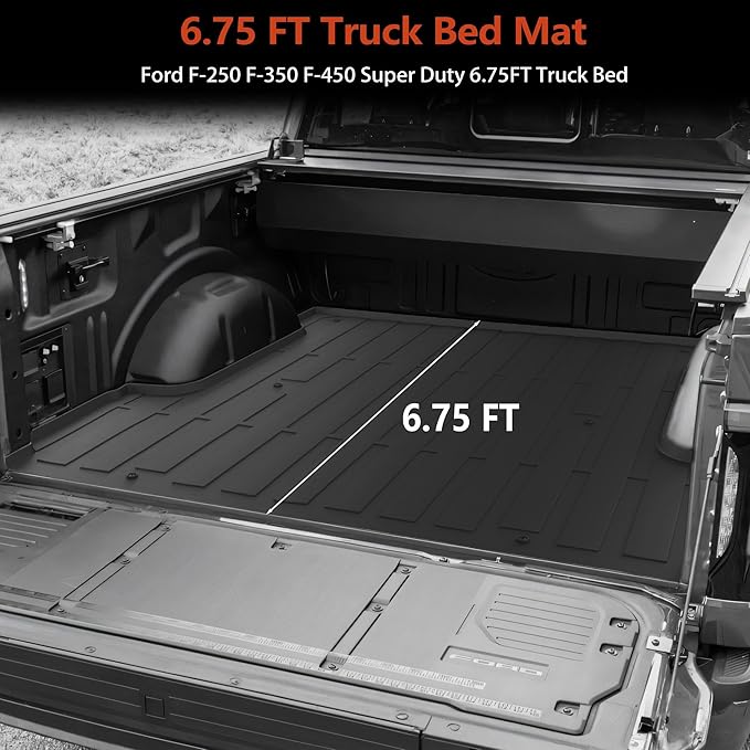 KARPAL Truck Bed Mat for Ford F250 / F350 / F450 2017-2026 (6.75FT Bed), All Weather TPE Truck Bed Liner Cargo Trunk Accessories for F250 / F350 / F450