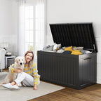 280 Gallon Resin Deck Box, Lockable Patio Outdoor Storage Box for Furniture, Garden Tools and Tools Storage, Waterproof Outside Storage Boxes - Black