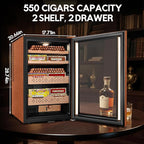 Tylza Leather Trim Cigar Humidor, 70L Cigar Humidor Cabinet with Auto Humidity & Temp Control, 550 Counts, 3 LED Lights, Spanish Cedar Wood, Cigar Humidors with Safety Lock, Gifts for Men