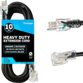 12 Gauge Heavy Duty Extension Cord 10 Ft, SJTOW Oil Resistant & Flame Retardant Black Extension Cord with 3 Prong 10 Foot, 12/3 Black Outdoor Electrical Cable Great for Farm, Ranch & Workshop