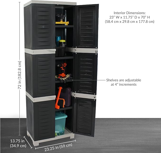 Sunnydaze Lockable Storage Cabinet - Indoor or Garage Storage Cabinet with 4 Adjustable Shelves - 72" H - Garage, Office, Home, Laundry Room - Gray