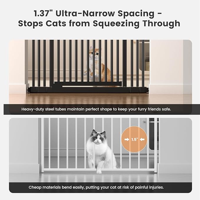 Gardner Pet 51"-87" Extra Tall Cat Gate for Doorway, Wide Adjustable 27.56"-37" Baby Gate Included 4 Extension Kits, Pressure Mounted Safety Full Door Gate for Stairs, Studio, Kitchen (Black)