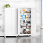 Superday Garage Storage Cabinet with Wheels，73" H Metal Storage Cabinet with Doors and Adjustable Shelves, Lockable Steel Utility Tool Cabinets for Garage, Home Office, Kitchen(White)