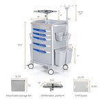 Stand Steady Emergency Crash Cart | Mobile Medical Cart with Drawers & Customizable Storage Bins | Medical Supply Cart with IV Pole, Cardiac Board, O2 Holder & UL-Safety Power Strip | Easy Assembly