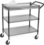 WDT 990Lbs Capacity Heavy Duty Rolling Utility Cart, NSF Rolling Carts with Wheels,Commercial Grade Metal Cart with Handle Bar & Shelf Liner,Trolley Serving Cart for Restaurant,Kitchen,Black