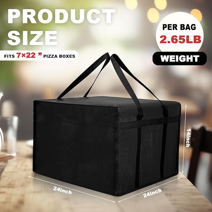 Maxcheck 2 Pcs Insulated Pizza Delivery Bag 24 x 24 x 14 Inch Pizza Warmer Bag Carrier Reusable Insulated Cooler Boxs Winter Food Delivery Carrier for Personal and Professional Use (Black)
