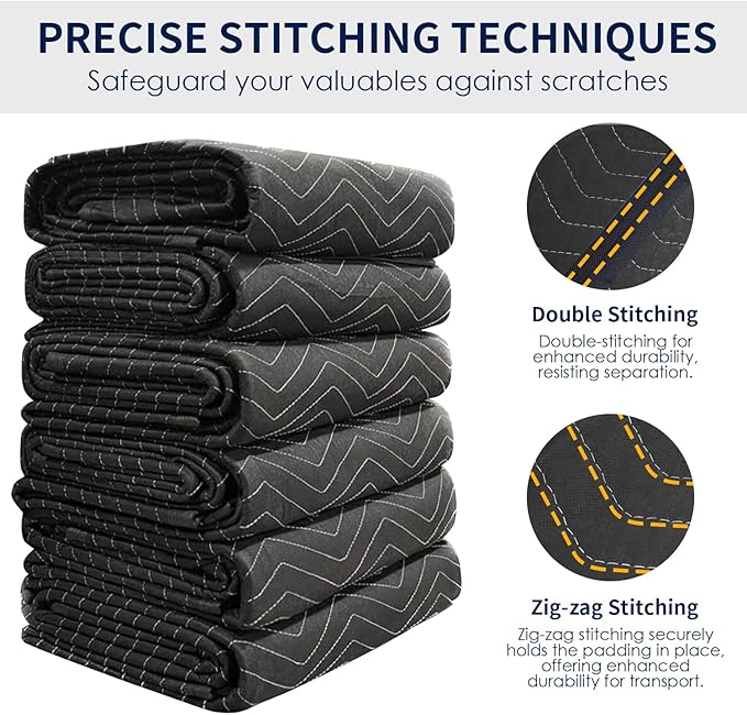 Moving Blankets Heavy Duty 12 Pack 72" x 80" (65 lb/Dozen), Large Thick Quilted Furniture Mover and Pads for Safe Shipping, Packing and Storage, Black(12 Packs)