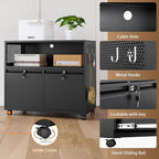 2 Drawer File Cabinet, Rolling File Cabinet with Lock, Metal Filing Cabinets Under Desk Storage Organizer with Wheels for A4/Letter/Legal (Black)