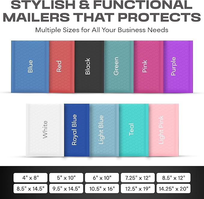 Black 12.5x19.5 Inch Large Poly Bubble Mailers #6 | Padded Envelopes with Self Seal | Air Lined Cushioned Bubble Mailer | Usable Size 12.5x15 | 50 Pack Bulk | Lightweight shipping Bags