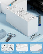 4x6 Thermal Shipping Label Paper for Direct Thermal Label Printer USPS UPS Address Mailing Stickers Big Packing Fanfold White 2000 Labels/Stack,2 Stacks, Total 4000PCS