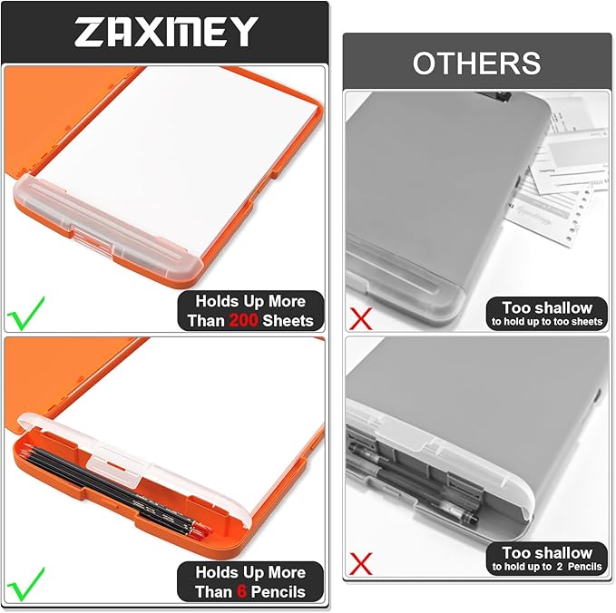 Plastic Clipboard with Storage, 8.5 x 11 Storage Organization Box Side-Opening, Heavy Duty Clip Board with Pen Holder and Paper Folder for Nurses, Teachers, Office & School Supply, Orange