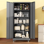 INTERGREAT Metal Storage Cabinet with Wheels, 73" H Rolling Metal Cabinets with Doors and Shelves, Black Steel Lockable Cabinet on Wheels for Garage Storage