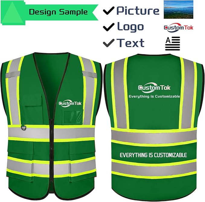 Custom Safety Vest with Logo Pockets High Visibility Reflective Vests Construction Security Workwear