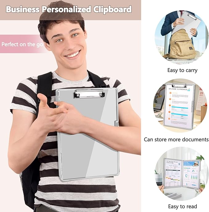 Clipboard with Storage,Heavy Duty Clip Boards 8.5x11 with 2 Storage Case,Clear Visible Top Panel Storage Clipboards,Side Opening Clip Boards,Nursing Clipboard Folder Case for Office Supplies-Lvory