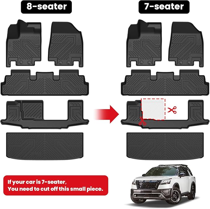 LASFIT Floor Mats & Cargo Mat for Nissan Pathfinder 2025 2024 2023 2022 Fit 7/8-Seater, All Weather TPE Custom Fit Durable Floor Liners for Pathfinder SV/SL/Platinum Car Mats & Trunk Mats, Black