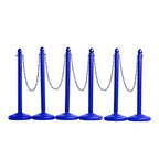 Montour Line Plastic Stanchion Blue 2.5 Inch Diameter with 50 Foot Chain, 6-Pack, Crowd Control Barriers