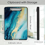 Clipboard with Storage,Office Supplies Nursing Clipboards Folder with Pen Holder Plastic Foldable Clip Board with Storage for Nurse Teacher,Blue Marble