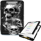 Clipboard with Storage High Capacity Plastic Nursing Clipboards with Pen Holder File Folder Storage Box Clipboard with Heavy Duty Clips for Teacher,Doctor,Offices-Skull