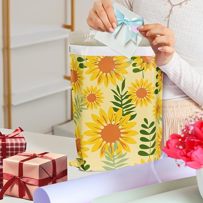 Metronic Poly Mailers 14.5x19 Inch Shipping Bags for Clothes,Self Adhesive Shipping Envelopes for Small Business,Waterproof Mailers Poly Bags for Shipping,Packaging Mailing Bags Sunflower 50pc