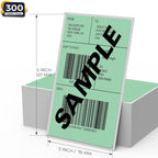 Green Thermal Labels 3 × 5 Inch Vinyl Self-Adhesive Fanfold Direct Shipping Stickers Waterproof Perforated Printer Decal for Office Warehouse Barcode 300 PCS