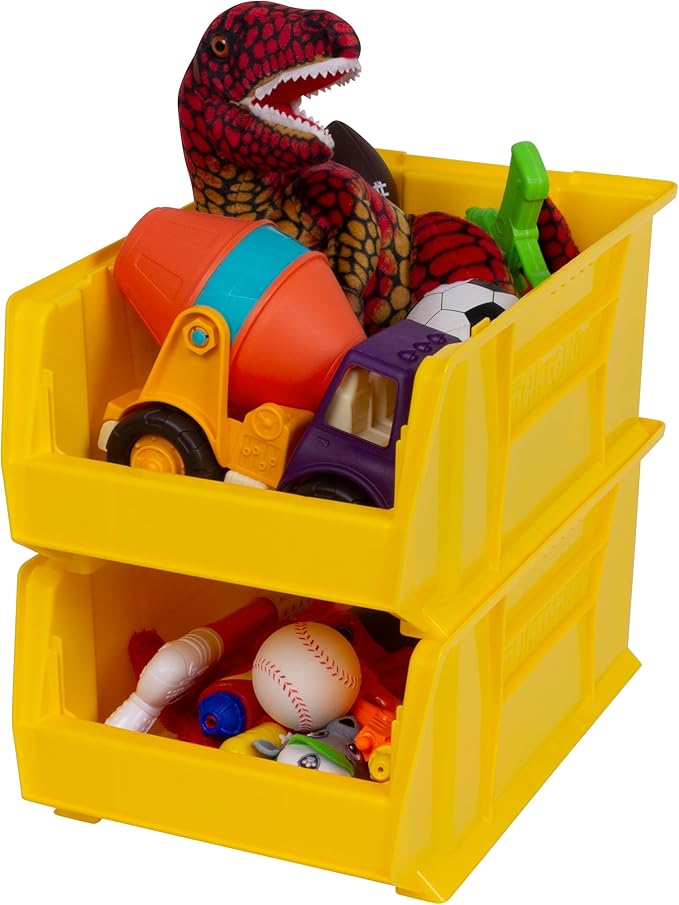 Akro-Mils 30281 Super-Size AkroBins Plastic Storage Bins, Space-Saving Stackable Bins for Garage, Classroom, Warehouse Organization, 20-Inch L x 12-Inch W x 8-Inch H, Yellow, 3-Pack