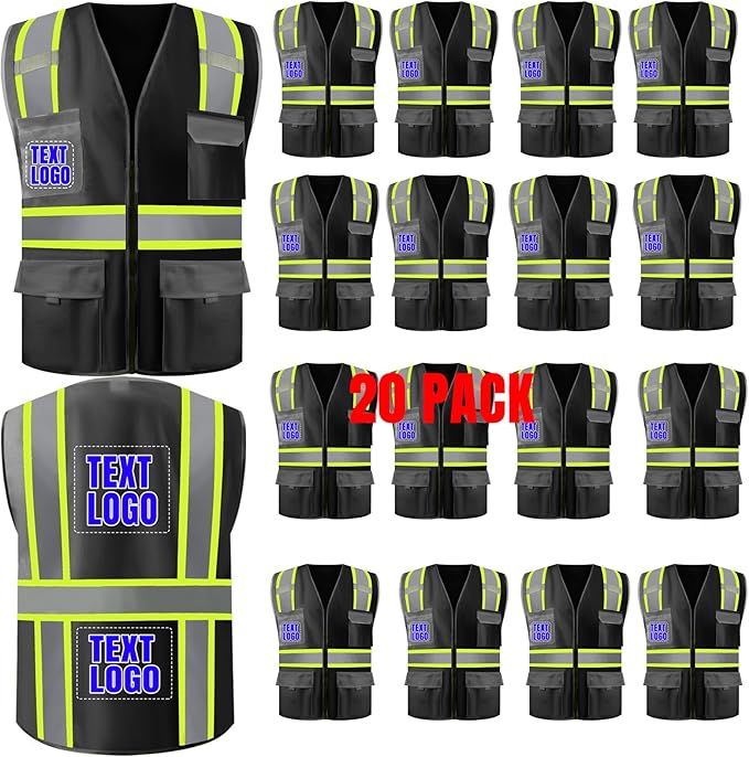 BeautyWill 10/20 Pack Custom Logo Safety Vest,Bulk High Visibility Class 2 Reflective Work Vests