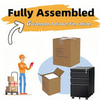 Filing Cabinets for Home Office, Mobile File Cabinet with Lock, 3 Drawer Filing Cabinet for A4/Letter/Legal Size Folder, Fully Assembled Except Casters, Matte Black