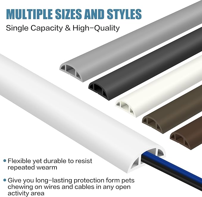 Floor Cord Covers for Wires 10FT Cable Hider Wire Cover Self Adhesive Cord Hider Floor for Offices, Homes, Workshops, Warehouses Cable Cavity 0.39" W x 0.27" H