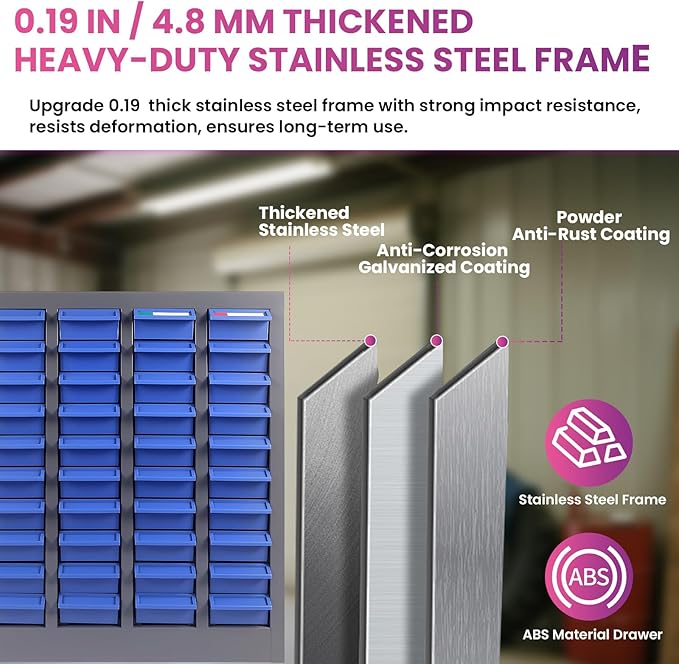 40 Drawers 21x9x25 Inch Bolt and Nut Organizer, Stainless Steel Parts Cabinet with Shelfs & Labels Bolt and Nut Tool Storage Cabinet for Workshop Tool & Hardware Storage and Organization