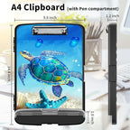 Clipboard with Storage High Capacity Plastic Nursing Clipboards with Pen Holder File Folder Storage Box Clipboard with Heavy Duty Clips for Teacher,Doctor,Offices-Blue Turtle