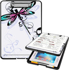 A4 Clipboards,Heavy Duty Waterproof Nursing Plastic Folder Clipboard with Storage Clip Boards,File Folder Storage Box Clipboard Case for Teacher,Doctor,Offices,Dragonfly with Lotus Flower