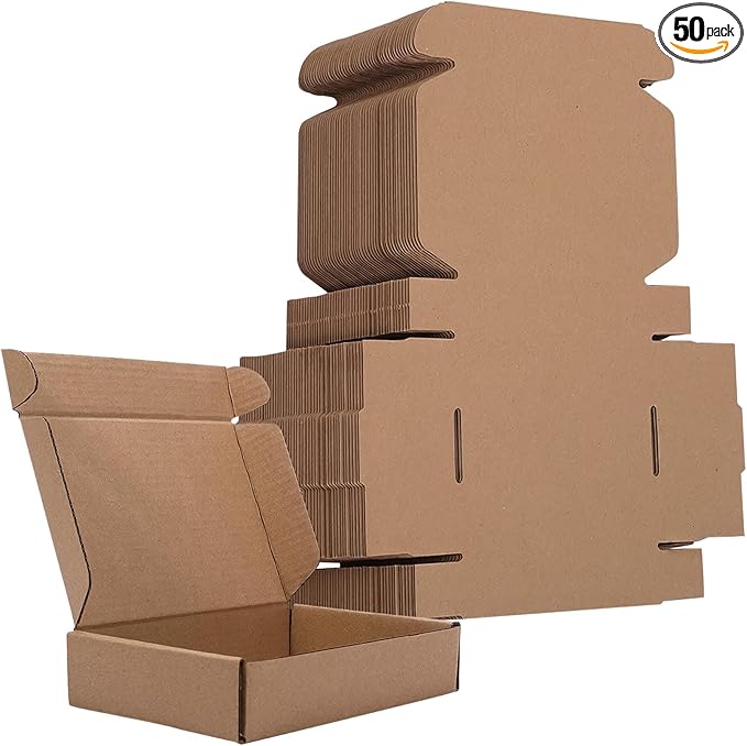 50 Pack Small Corrugated Cardboard Boxes for Packing and Mailing, Literature Mailer (Internal Size: 6x4x1 Inch)