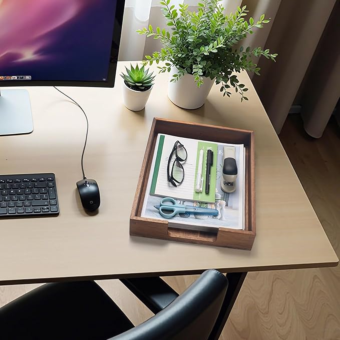Wood Letter Tray, Acacia Wood Desk Tray, Wooden Desktop Organizer for Papers, Documents, Magazines, Files