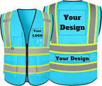 Safety Vest Customize Logo with 5 Pockets & Zipper Reflective High Visibility Vest Class 2 Outdoor Workwear
