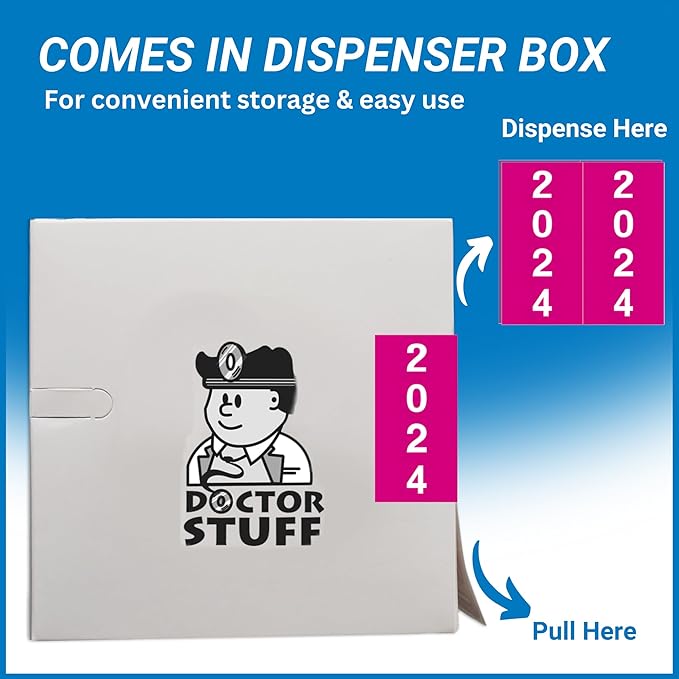 2024 Year Labels, Doctor Stuff 2024 Chart Stickers, Fuschia Color Coded, IFC AFV Style, USA Made Year Stickers for X-Ray Jackets, 500/Roll, 1 Roll, 1-7/8" x 1-7/8"