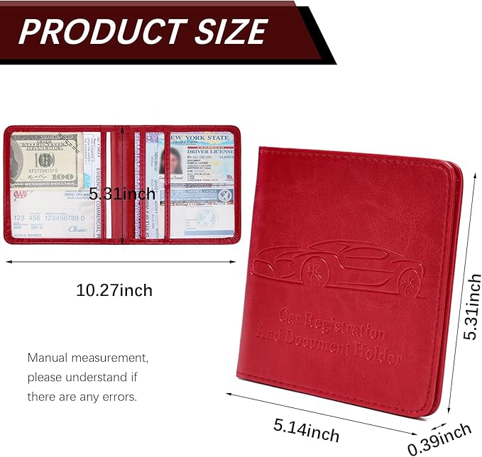 2-Pack Car Registration and Insurance Holder, Car Organization Vehicle Document Organizer with Magnetic Closure for Cards, License in Glove Box, Red