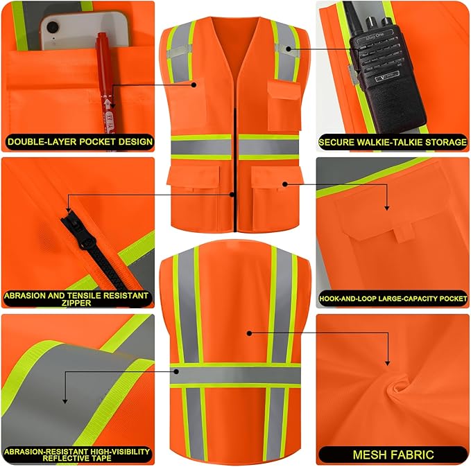 BeautyWill 10/20 Pack Custom Logo Safety Vest,Bulk High Visibility Class 2 Reflective Work Vests