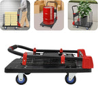 Foldable Hand Truck, 330LBS Dolly Folding Push Cart with Removable Cage, 4-Inch TPR Wheels Convertible Cart Dolly for Moving, Heavy Duty Folding Platform Truck with Mesh Panel