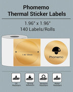 Phomemo Sticker Circle Labels- 1.96"x1.96"(50x50mm) Thermal Label for M110/M221/M220/M120/M200, for Barcode/Address/Mailing/Logo/Business/Home Tag, Black on Golden